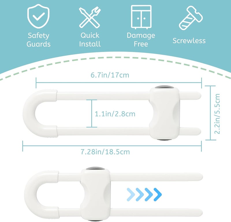Reaeon Baby Proofing Cabinets, Sliding Cabinet Locks for Babies, Adjustable U Shaped Baby Safety Locks, Childproof Cabinet Latch for Kitchen, Bathroom, Drawer, Cupboard Doors Knobs & Handles (6 Pack White) - Image 2